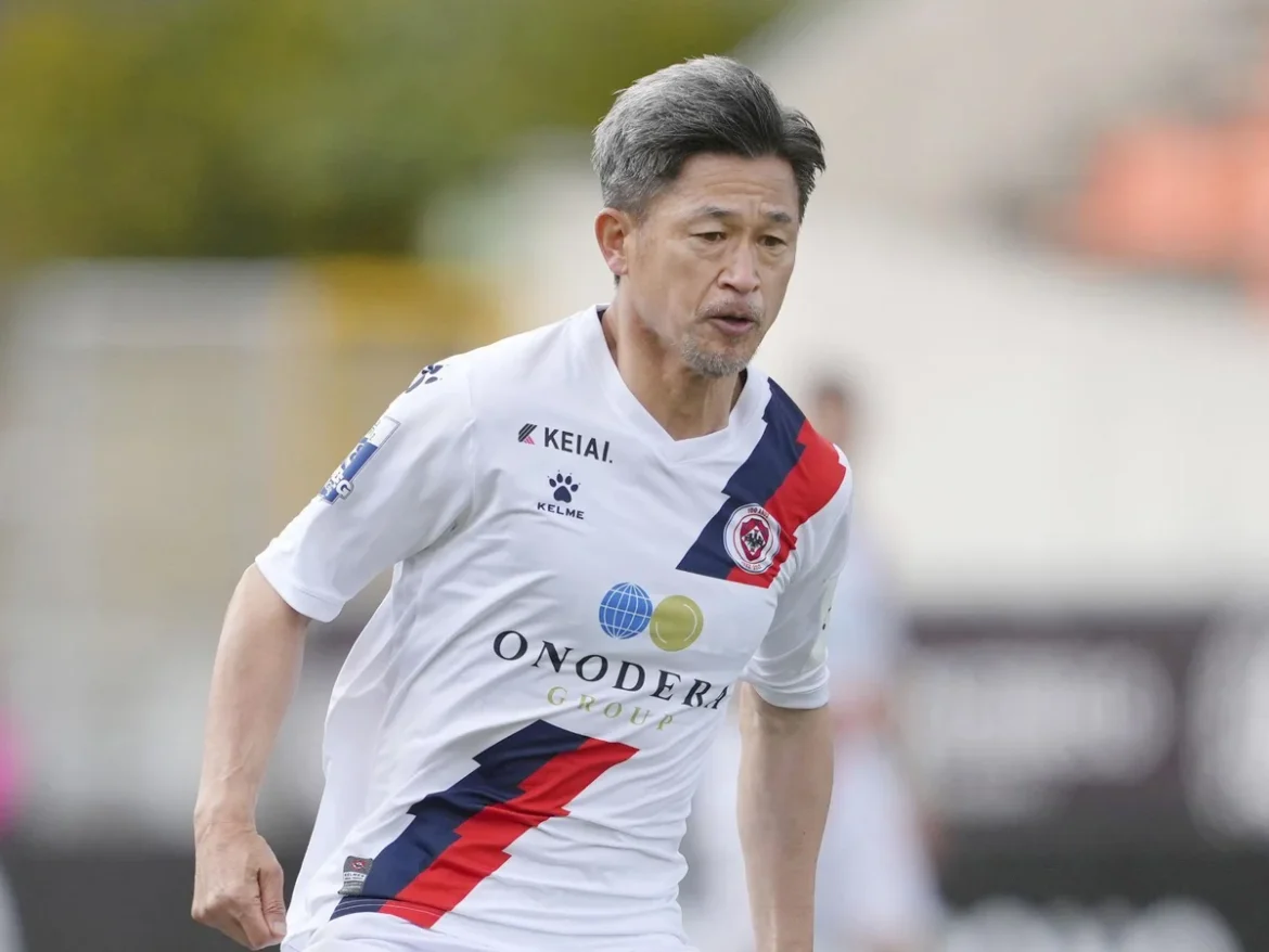 Kazuyoshi Miura on his debut for Oliveirense. Photograph: Kyodo News/Getty Images