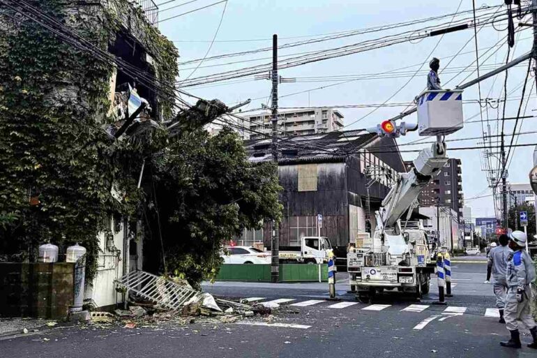 The Yomiuri Shimbun A damaged house is seen on Thursday in Miyazaki Prefecture.