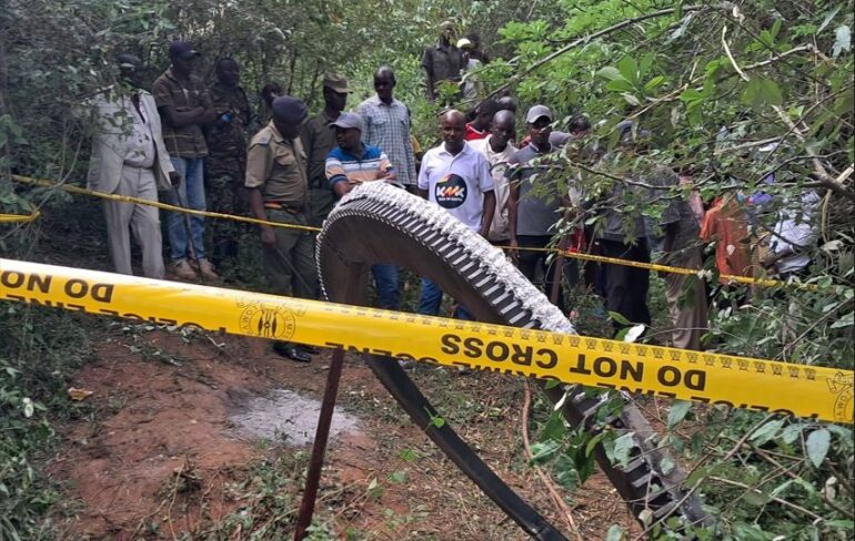 The mysterious metallic object that fell in Mbooni East, Makueni County on December 30, 2024. (Photo: Handout)